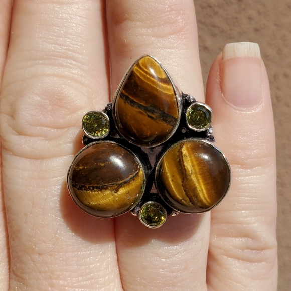 New Tiger Eye and Citrine 925 Silver Ring. - Picture 5 of 11